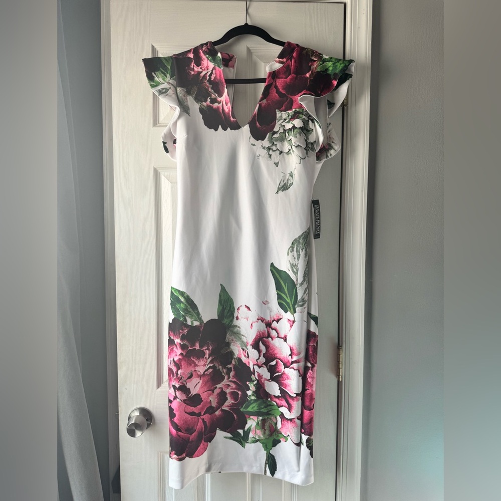 Floral White Dress with Pink and Green Accents